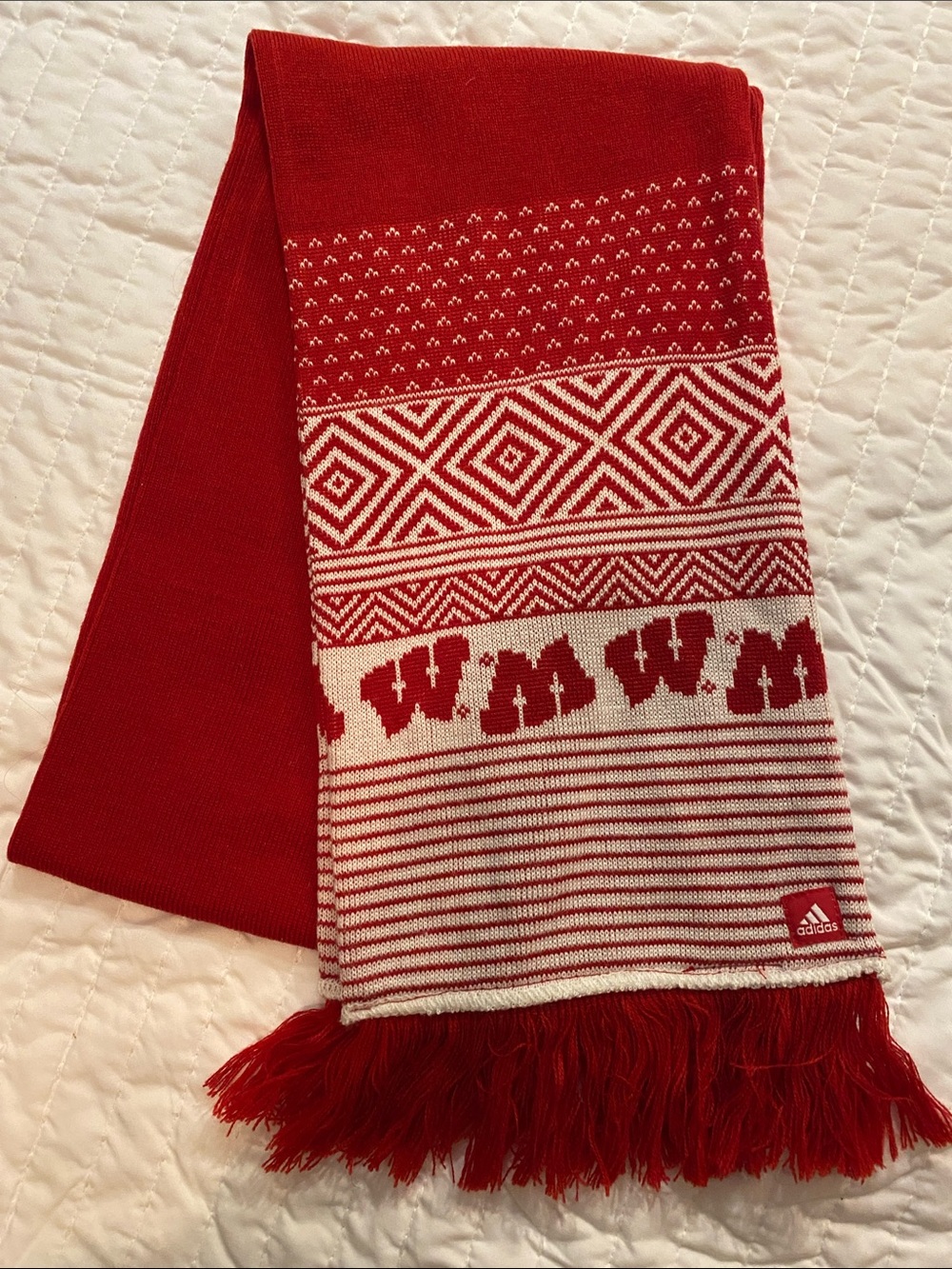 adidas Wisconsin Badgers Red Knit Scarf with Fringe